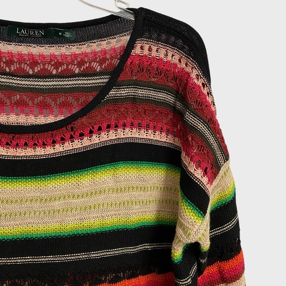 Lauren Ralph Lauren Multicolor Striped Open Knit Sweater Women's Size M Preppy - Picture 6 of 16